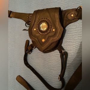 leather fanny pack with thigh strap, labradorite, hand made